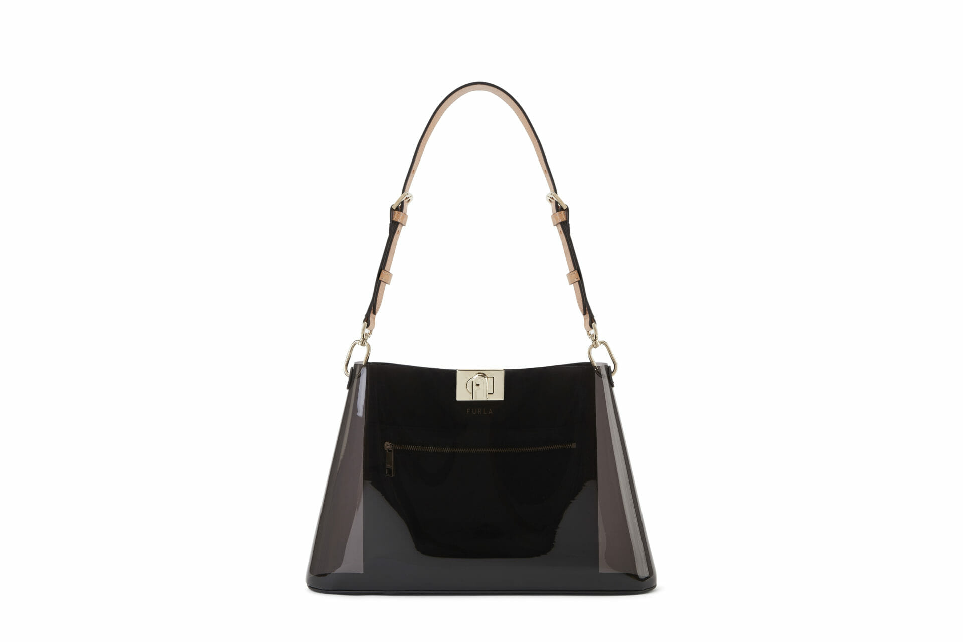 furla fleur m shoulder bag tpu+vitello spazzolato+vacchetta nero