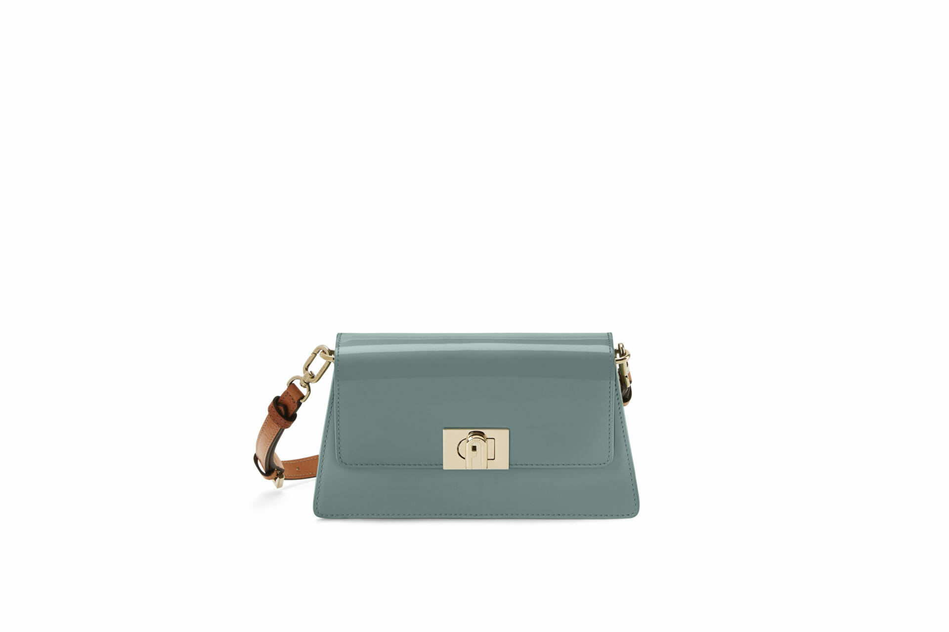 furla zoe mini shoulder bag vernice+vacchetta mineral green