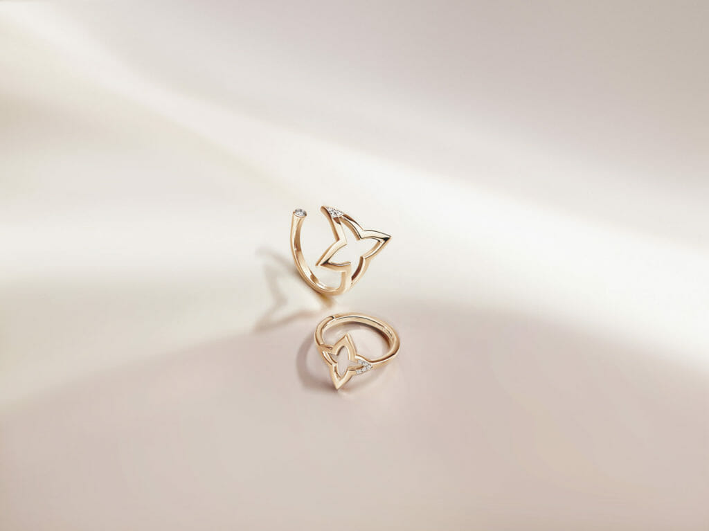 louis vuitton blossom ring in pink gold still life