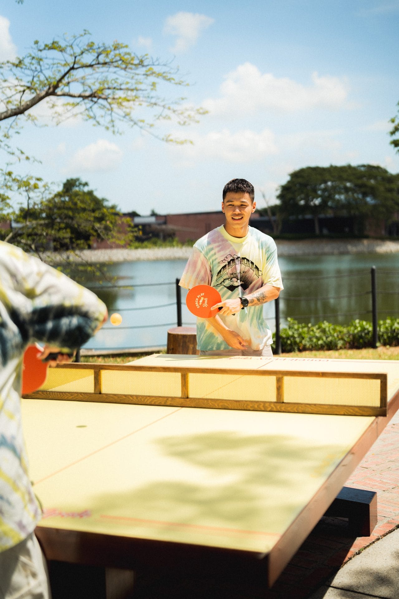 guests participating in the tennis table