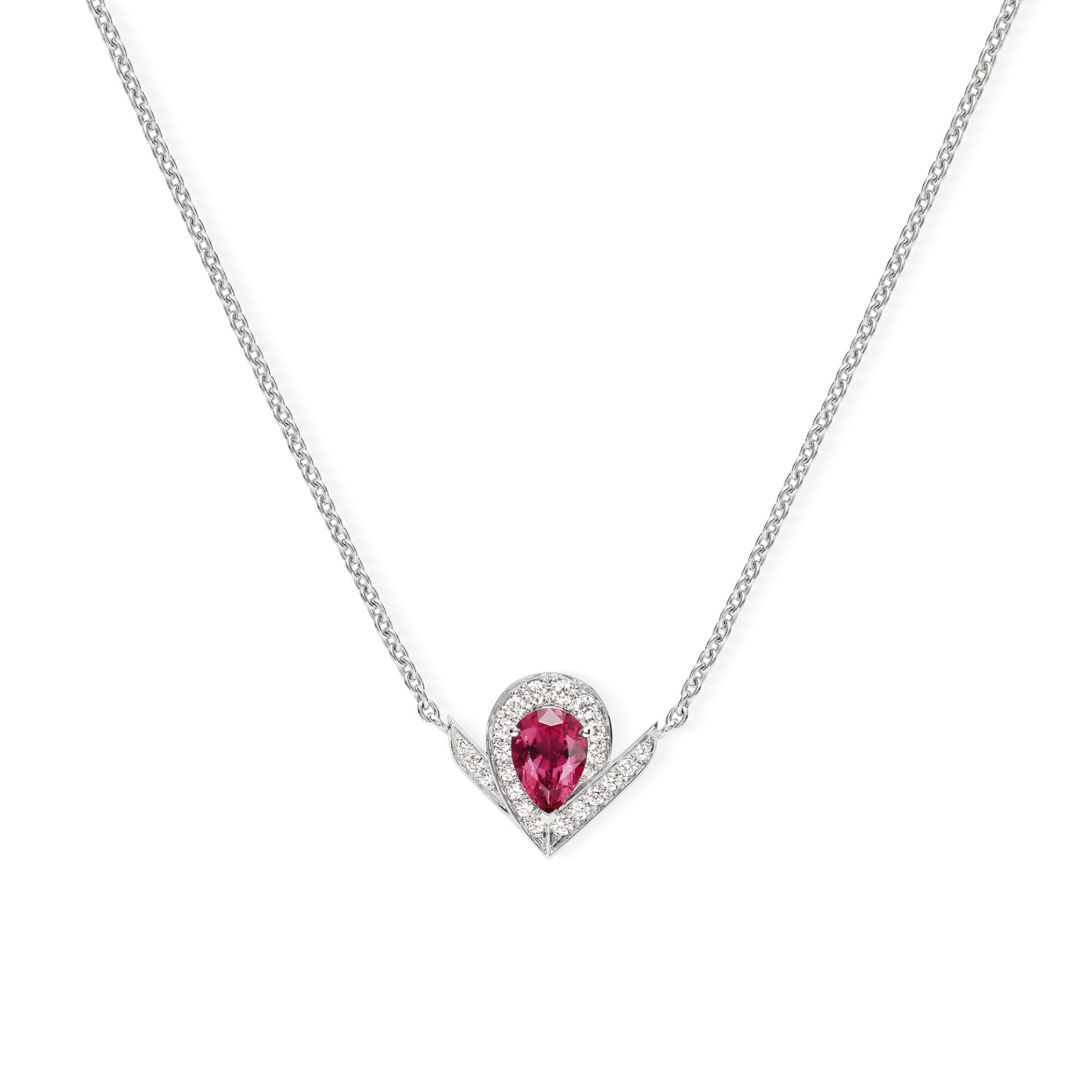 joséphine aigrette pendant in white gold, set with a pear shaped rubellite and brilliant cut diamonds 02