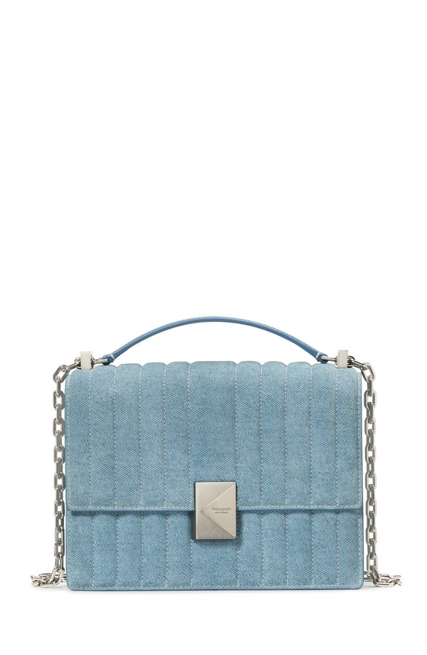 deco quilted denim chain shoulder​ in blue multi​