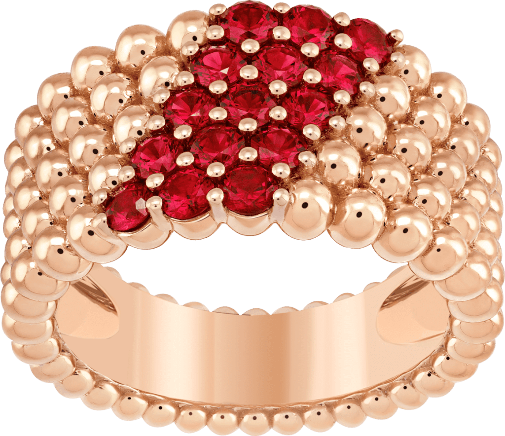 packshot vcarp7tx00 perlee couleurs ring, 5 rows, rose gold, rubies 2343641