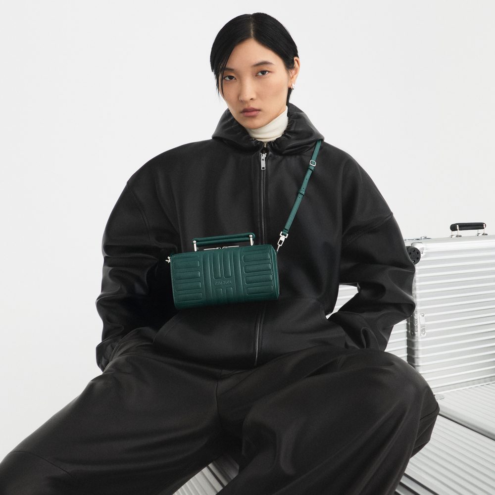 rimowa groove campaign stills cross body bag small green 1x1