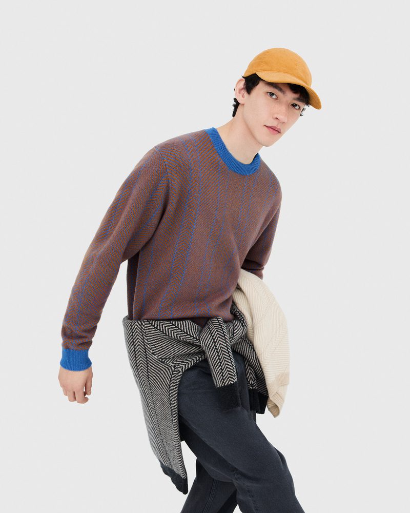 lambswool herringbone crew neck sweater blue uniqlo and jw anderson 2025 fall winter collection