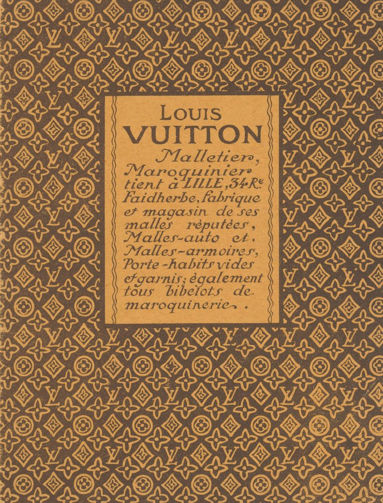 catalogue produits louis vuitton pour le magasin de lille, ca. 1924 (page de couverture) : dessin de la toile monogram