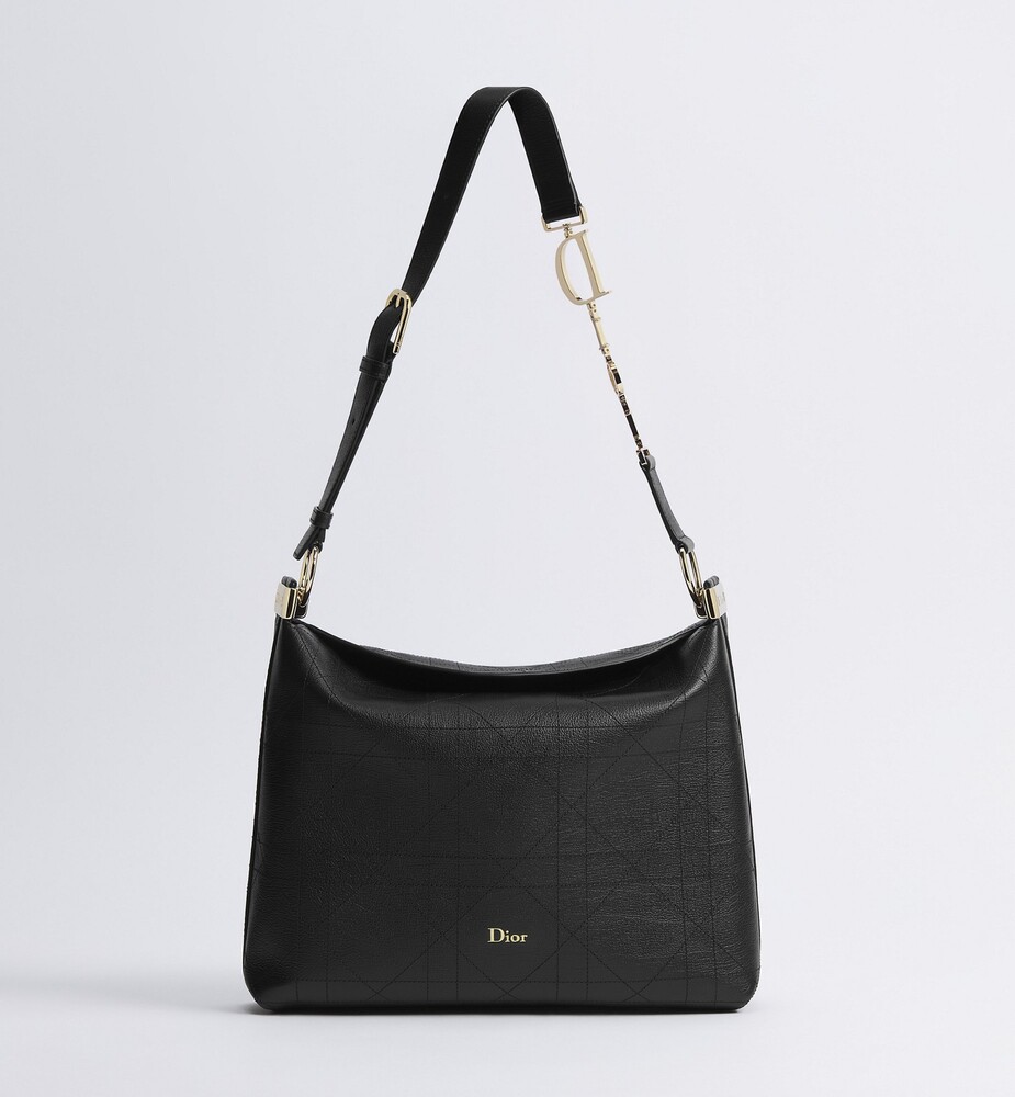 medium diorly bag in black flat cannage calfskin