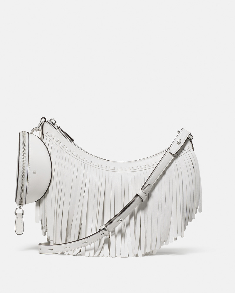 duo fringed leather crossbody bag in true white