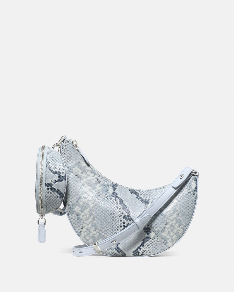 duo snake embossed leather crossbody bag in pale sapphirine