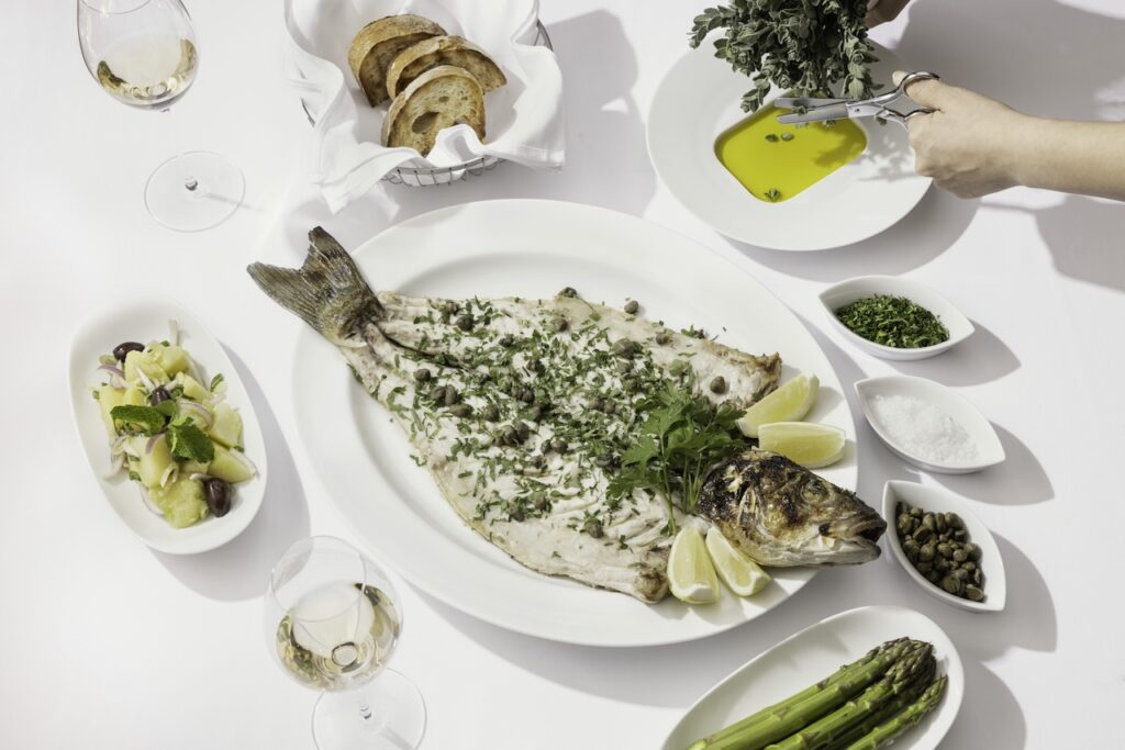 grilled fish with sides