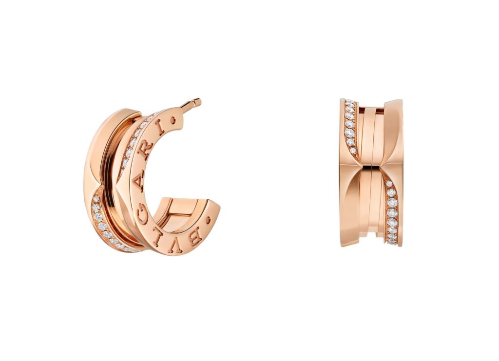 b.zero1 rose gold hoop earrings with pavé diamonds