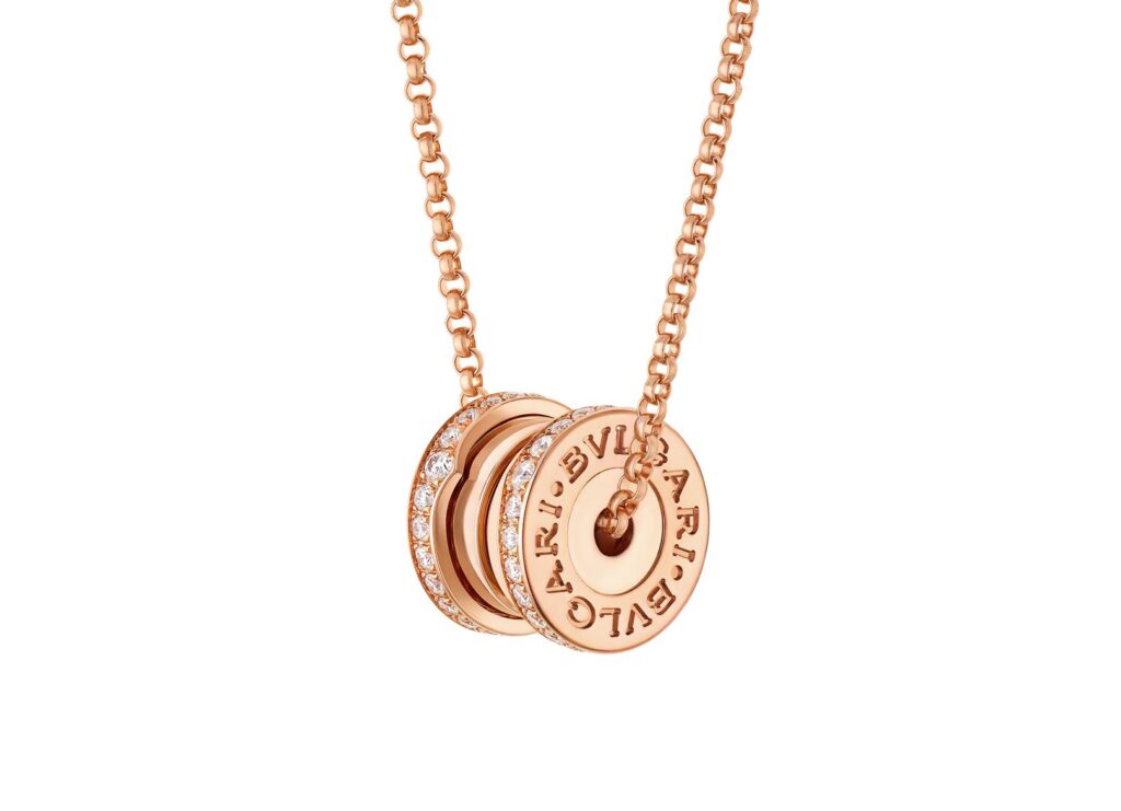 b.zero1 rose gold necklace with pavé diamonds