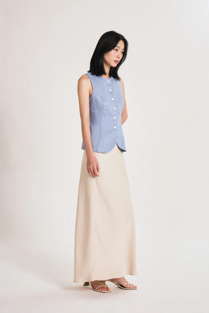 linen curved hem vest