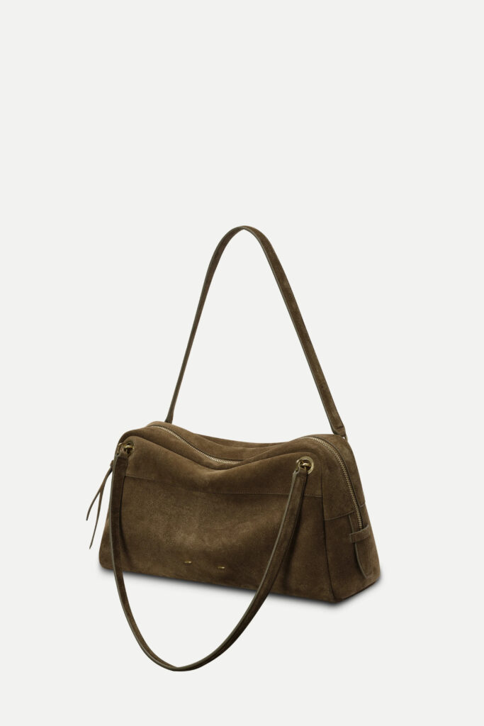 marais soft boston medium bag in suede olive brown detail 1 1788761844